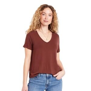 Old Navy Luxe V-Neck T-Shirt Oversized Relaxed Tee Burgundy Red SMALL